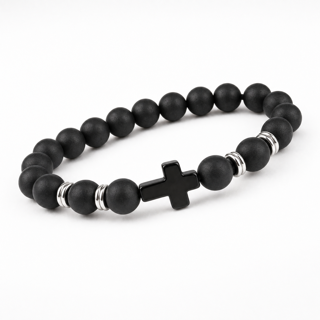 Obsidian Devotion Cross Bracelet