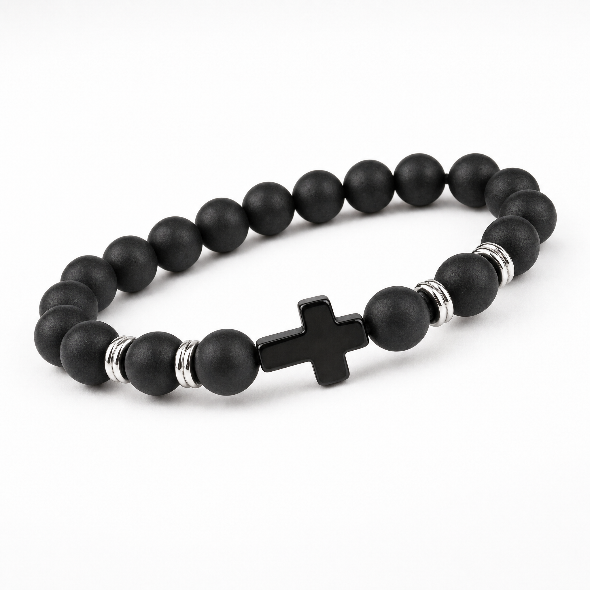 Obsidian Devotion Cross Bracelet